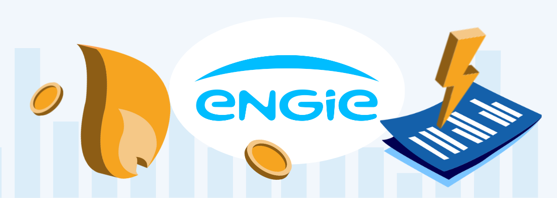 Logo Engie alături de simboluri de electricitate si gaz