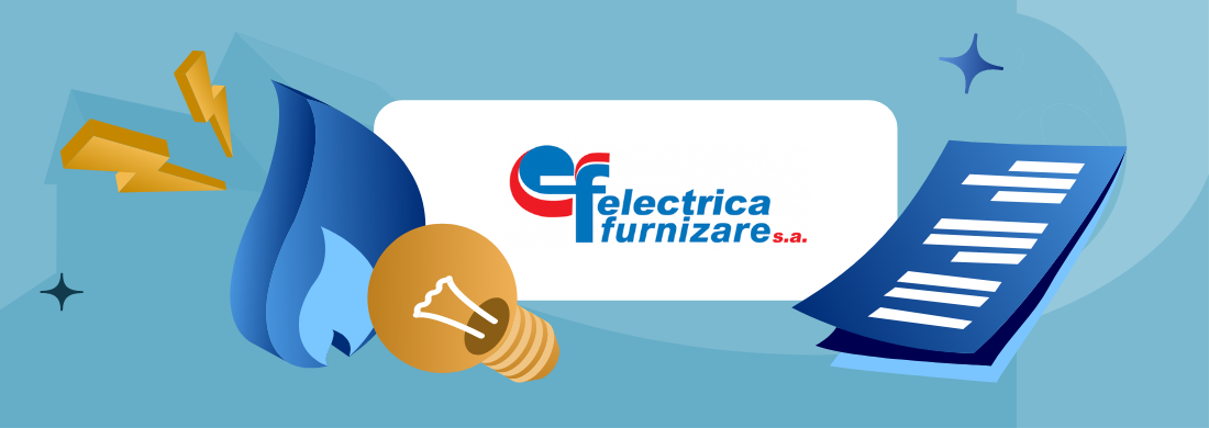 Logo Electrica și o factură alături de simbolurile de gaz și curent