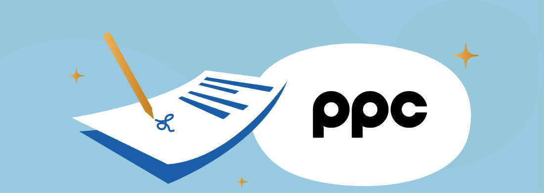 ppc logo și un contract semnat de un creion