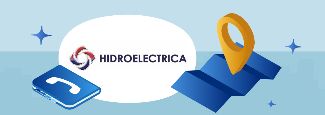 Hidroelectrica Logo langă o agendă și un pin pe hartă