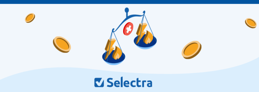 gaz si electricitate in balantă alături de monezi si text plafonare