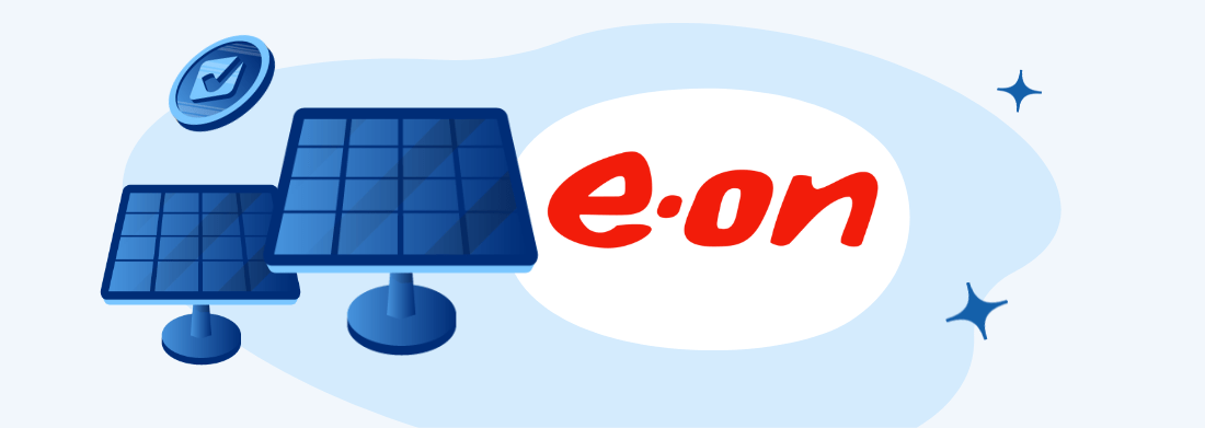 Imagine cu panouri fotovoltaice si logo eon