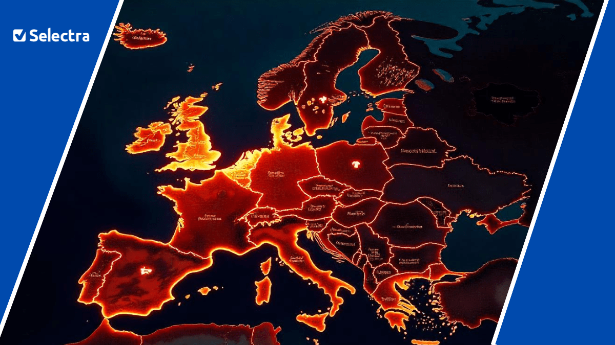 harta europei iluminata alaturi de logo selectra