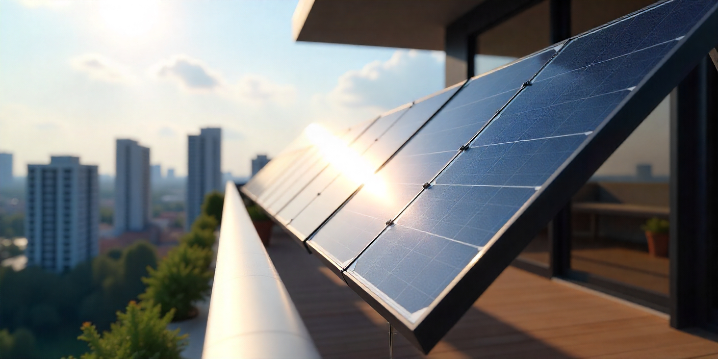 Imagine cu amenajare balcon cu panouri fotovoltaice
