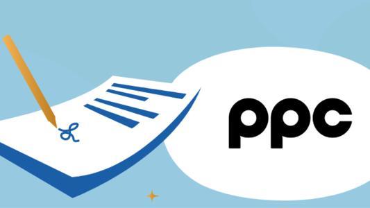 ppc logo și un contract semnat de un creion
