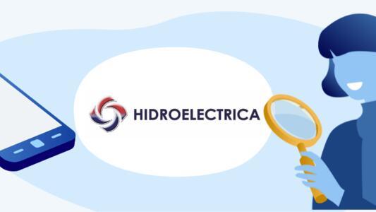 Imagine cu logo Hidroelectrica si o femeie ce se uită cu lupa la telefon