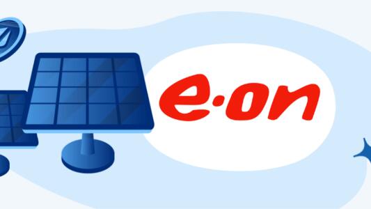 Imagine cu panouri fotovoltaice si logo eon