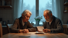 Imagine cu un cuplu in etate de consumatori vulnerabili ce se uita la factura