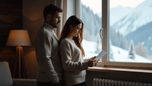 Cuplu care se uita la factura iarna 